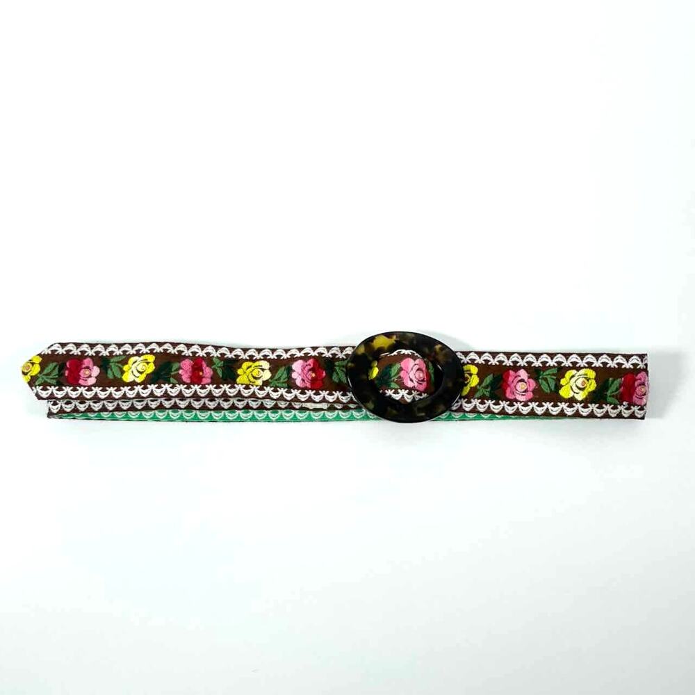 Hadley Pollet Green and Brown Floral Embroidered Reversible Belt - Size S - Picture 3 of 7